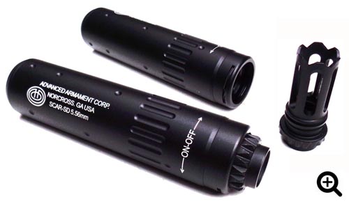 CYMA 14mm CCW flash hider and SCAR QD silencer for Crosman M4 R1 air rifle